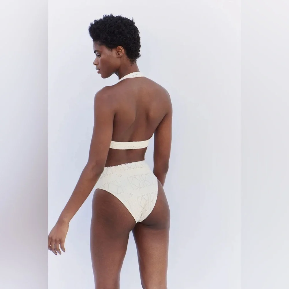 New! Frankie’s Bikinis Jenna High Waist Bikini Bottom in Angel Dust 31552